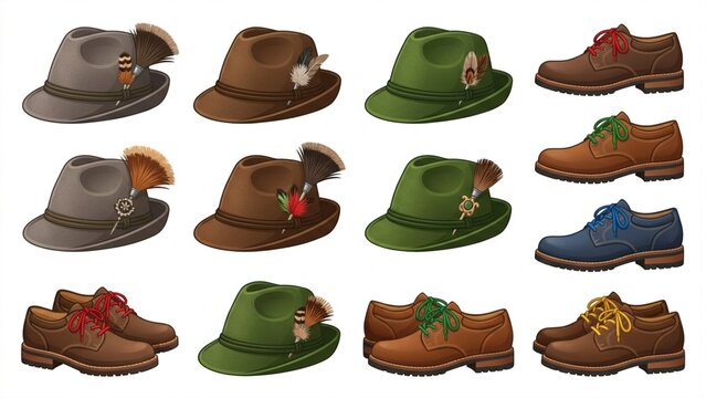 Modern Tracht Fashion Accessories Set with Felt Hats and Shoes