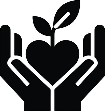 Care Hands Plant Heart Growth Vector Icon For Eco Charity Logo