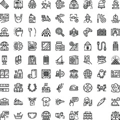 Collection of black and white outline pictograms illustrating a wide range of subjects, from daily activities and travel to business, finance, and technology themes © PikePicture