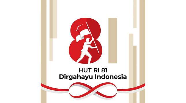 HUT RI 81 Dirgahayu Indonesia celebration logo, red and white independence day vector, national anniversary banner with flag bearer silhouette
