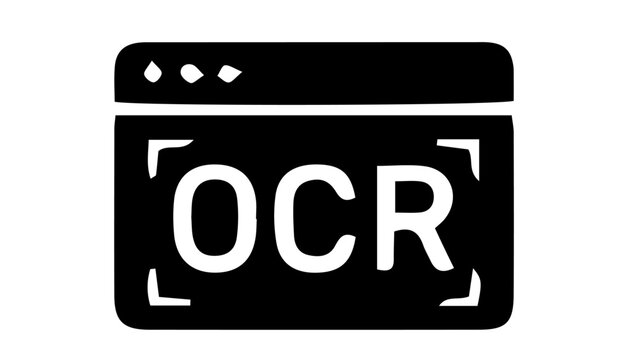OCR optical character recognition icon, digital text scanning software symbol, black browser window vector for document processing and data extraction