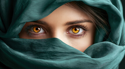 Naklejka premium Woman with eyes partially covered by fabric