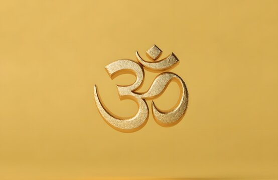 Golden Om Symbol 3D Rendering Sacred Hindu Sign for Meditation Yoga and Spirituality