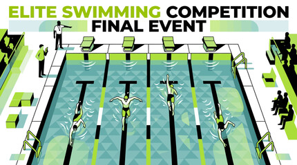 Obraz premium Elite Swimming Competition Final Event Illustration With Athletes Racing