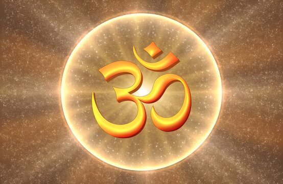 Glowing Golden Om Symbol Glowing in Sacred Glowing Sun Circle for Meditation, Yoga, and Spiritual Wellness Background