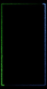 Vertical Green and Blue Electric Energy Frame Border Animation on Black Background. Neon Plasma Lightning Overlay for Mobile, Streaming, Social Media, Seamless Loop 4K.