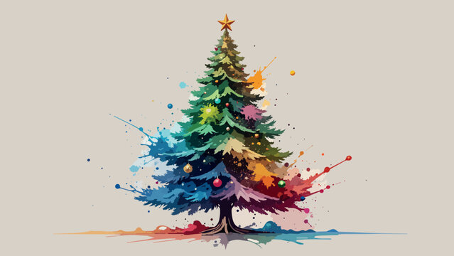 Vibrant abstract christmas tree artistic paint splatters