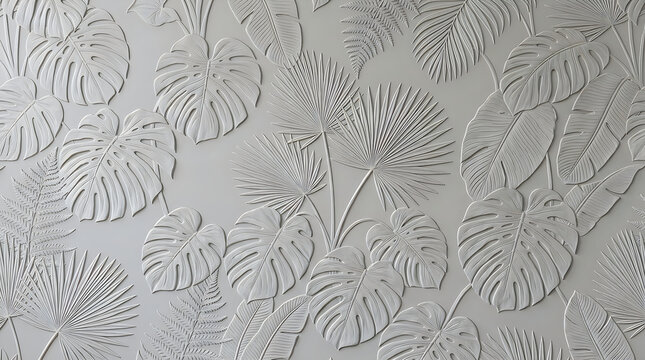 Monstera leaf pattern on gray background