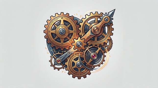 Mechanical heart formed by intricate golden gears and clockwork
