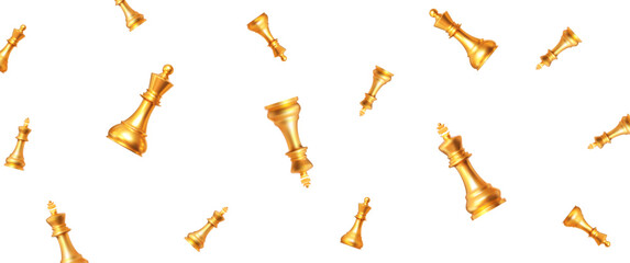 3D flying golden chess queen and king at different angles. Vector illustration on an isolated background. © Игорь Жуков
