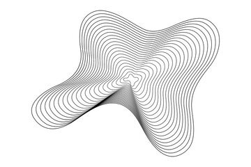 Wavy topographic lines forming abstract organic shape with distorted circular patterns isolated on transparent grid for creative use. © SAYEMART