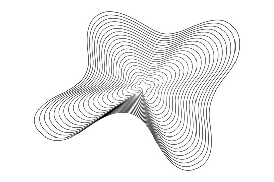 Wavy topographic lines forming abstract organic shape with distorted circular patterns isolated on transparent grid for creative use.