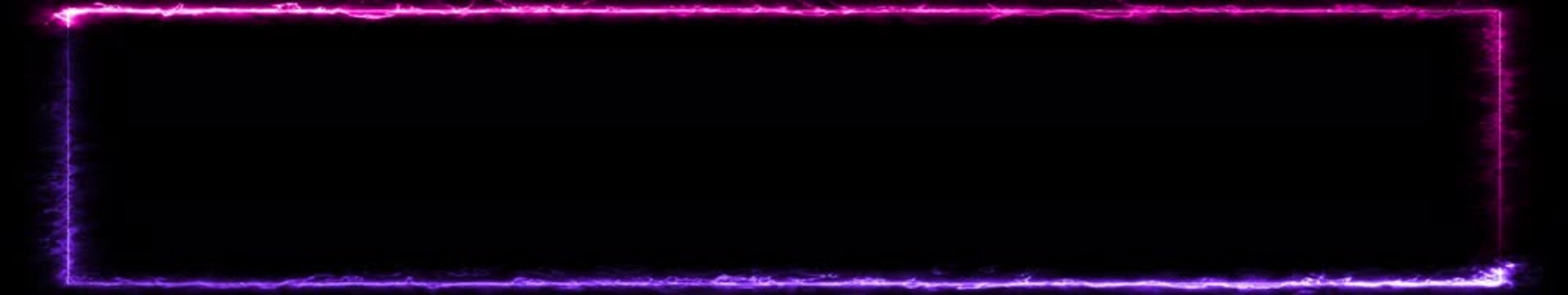Ultrawide Neon Electric Energy Frame Border Animation. Purple Pink Lightning Rectangle Overlay on Black Background for Gaming, Streaming, Cinematic HUD, Seamless Loop 4K.