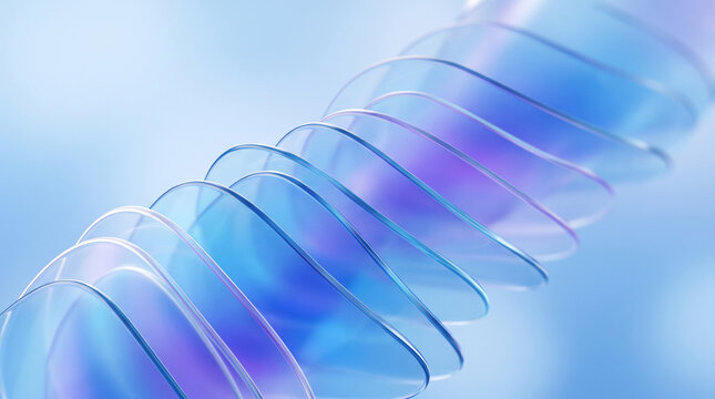 Abstract 3d render of a spiral structure with translucent blue and purple glass discs