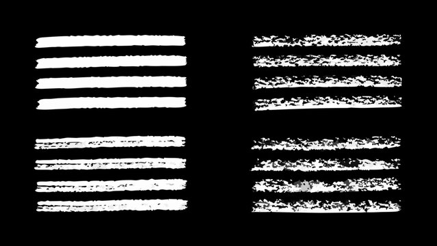 White chalk line textures a set of horizontal lines with rough edges on a black background texture