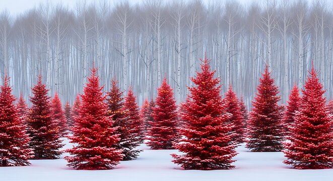 Beautiful pixel art christmas trees in snowy forest setting