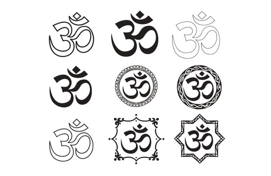 Om Symbol Vector Icon Set for Yoga Meditation and Spiritual Logo Design