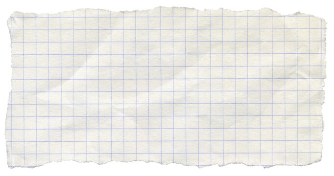 Ripped graph paper carefully isolated with detailed torn edges textur for message background.