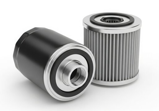 Two car air filters close-up view isolated on white background