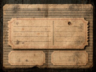 Fototapeta premium Vintage Grungy Paper Background with Worn Labels and Textured Surface