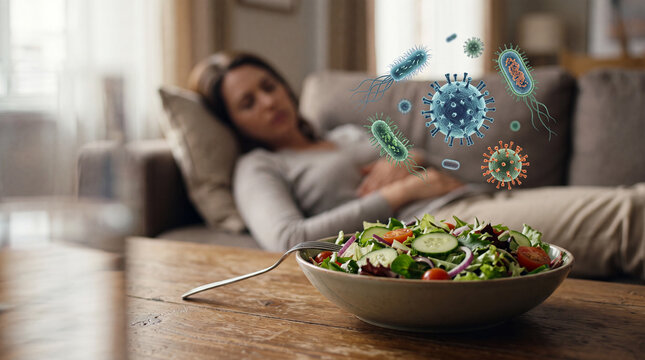 Cyclospora, Cyclospora cayetanensis, parasite, foodborne parasite, contaminated salad, green salad, food contamination, digestive infection, intestinal parasite, food safety, gastrointestinal illness