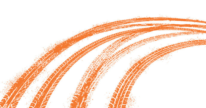 Tire Tracks On A Transparent Surface Orange Vector Illustration