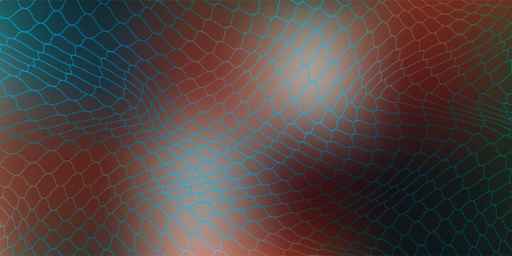 Abstract Turquoise Mesh Net Over Organic Red-Brown Gradient Background With Wavy Distortion Pattern
