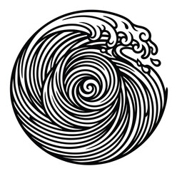 Fototapeta premium Japanese style wave illustration, circular ocean surf vector, black and white sea ripple graphic, minimalist water swirl emblem for logo design
