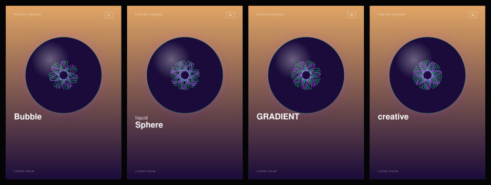 Abstract liquid gradient sphere with neon guilloche pattern. Futuristic holographic bubble design for modern branding and digital art.