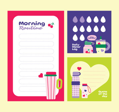 Cute Morning Routine Memo Background with Water Tracker and Cute Tumbler Illustration