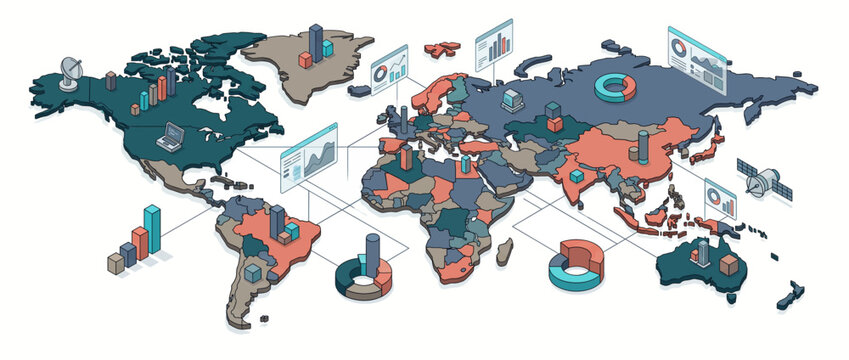 Global Business Data Network World Map Infographic.
