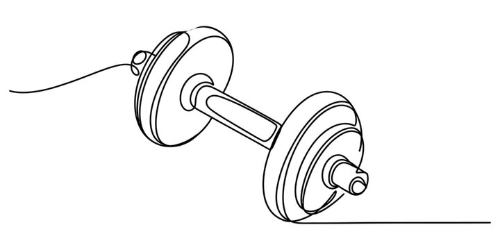 Continuous single line drawing of a dumbbell gym equipment for weightlifting and fitness training exercises workout Vector, illustration
