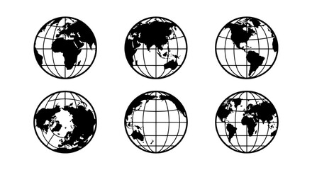 Global Earth Icons Set: World Continents, Geographic Maps, Planet Illustrations © Maruf