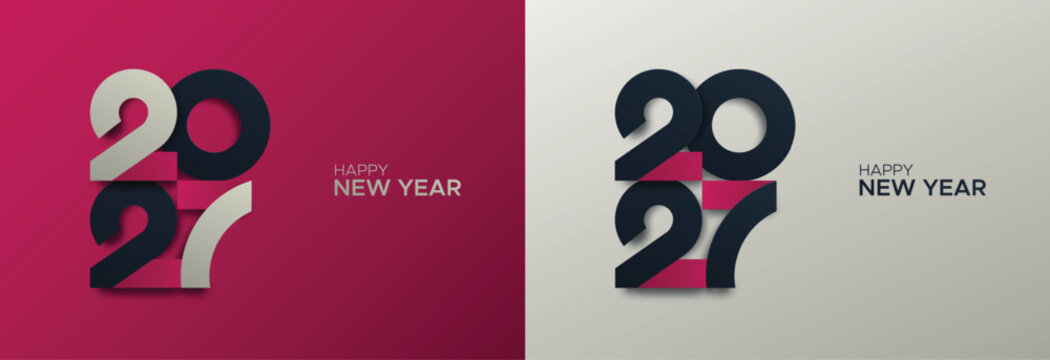 Modern Minimal 2027 Happy New Year Geometric Typography Banner Vector