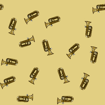 seamless pattern band tuba cartoon. sound valve, mouthpiece bell, concert symphony band tuba sign vector