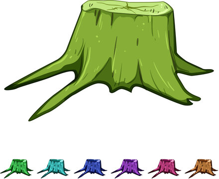 removal stump cartoon. log bark, texture age, broken timber removal stump sign colorful illustration
