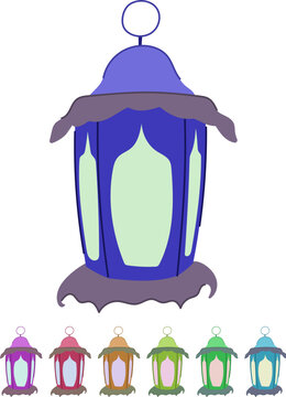 decoration arabic lantern cartoon. kareem muslim, traditional candle, iftar month decoration arabic lantern sign vector