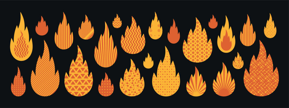 Flame patterns with varied textures against a dark surface