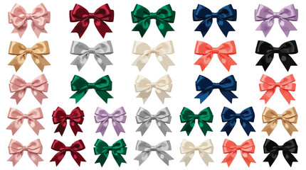 Obraz premium Satin ribbon bows collection, 25 colorful silk bow elements in EPS format, decorative gift knots for wedding and holiday invitations