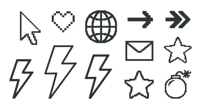 Line Icons Featuring Cursor Heart Globe Arrow Envelope And Lightning Bolts