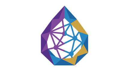 Abstract geometric drop icon featuring a colorful polygonal mesh network representing digital connectivity and technology data flow © AFK