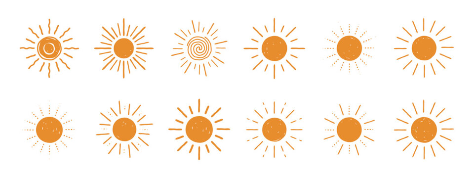 Collection Of Sun Illustrations With Varying Ray Styles And Textures