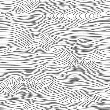 Hand drawn seamless wood grain pattern with flowing natural lines and tree rings. Minimal monochrome texture perfect for backgrounds, textiles, packaging, wallpaper, and surface design.