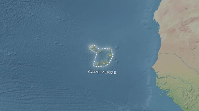 Cape Verde Islands Highlighted on Atlantic Ocean Map Near West Africa