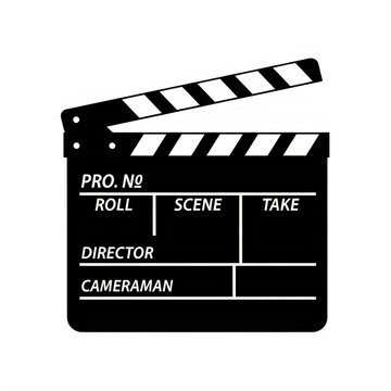 A black movie clapper board with white details