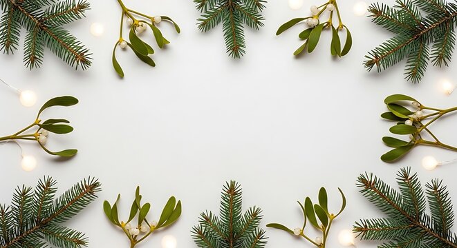 Mistletoe Christmas Holiday Green Leaves Border.