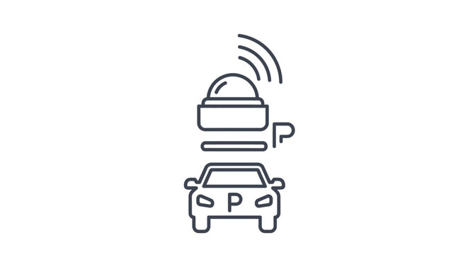 Smart parking sensor icon with car and signal waves for automotive technology