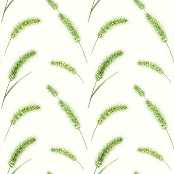 Green foxtail grass seamless pattern, hand-painted enokorogusa autumn wild-grass repeat design