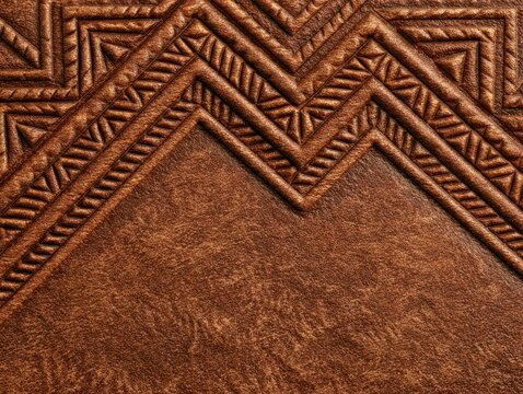 Rustic embossed leather with geometric pattern, textured brown background