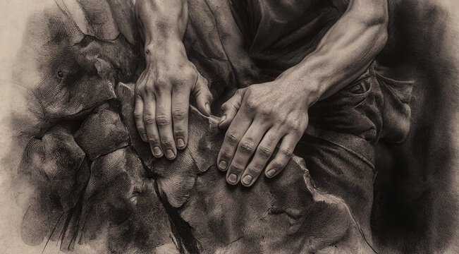 Artist hands sculpting clay. Creative person working with raw material in a studio.